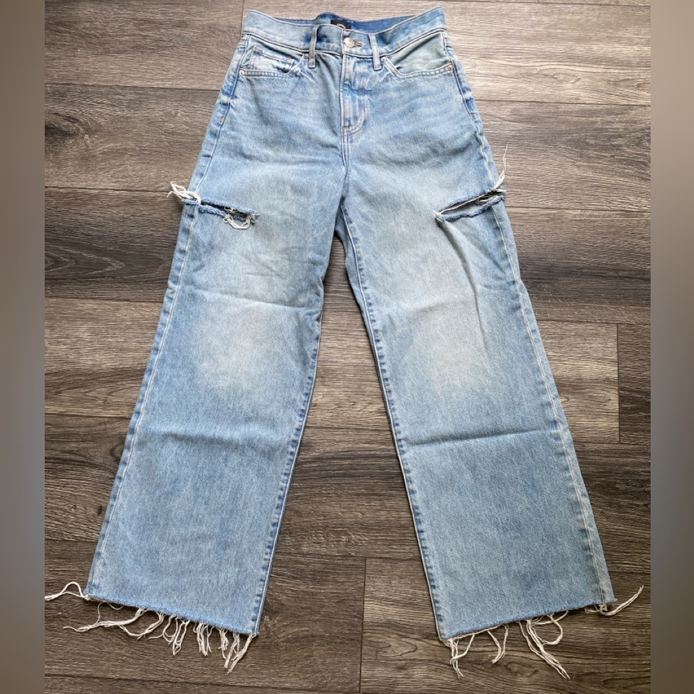 Express Light Blue Distressed Wide Leg Jeans